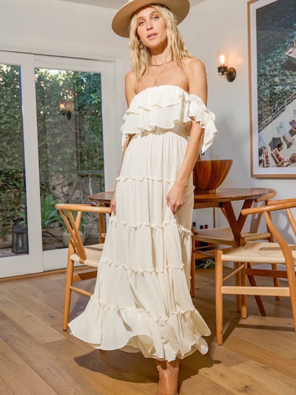 Lulus Chance For Us Ivory Off-the-Shoulder Ruffled Maxi Dress